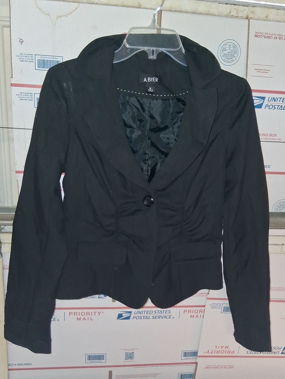 A. Byer Size M Women's Black Single-Button Blazer Jacket (SKU A 106)